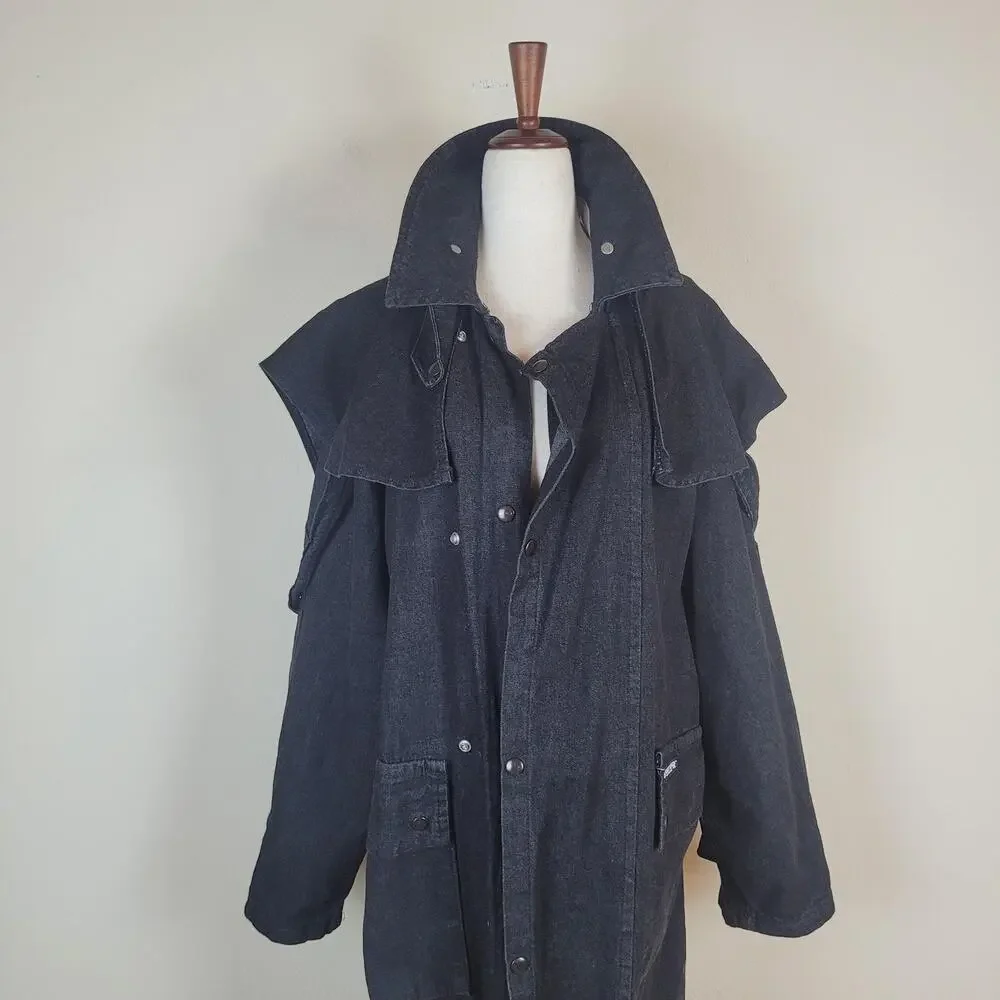 VTG Stoney River Coat Mens Medium Black Denim Duster Western USA Drover Outback